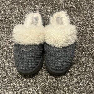 UGG Charcoal Knit Slippers with Cream Fur